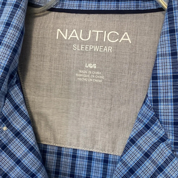 Men’s Nautica Large Men Blue‎ Plaid Sleepwear Cozy Pajama Short Sleeve Shirt - Picture 2 of 8